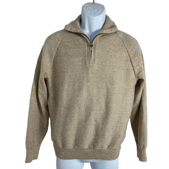 Men's J.Crew Beige 1/4 Zip Sweater Sz S 100% Cotton Soft Long-Sleeve Top - Picture 5 of 5